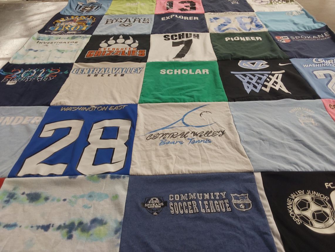 T-shirt quilt featuring central valley bears tennis, spokane explorer soccer by Karen from WA