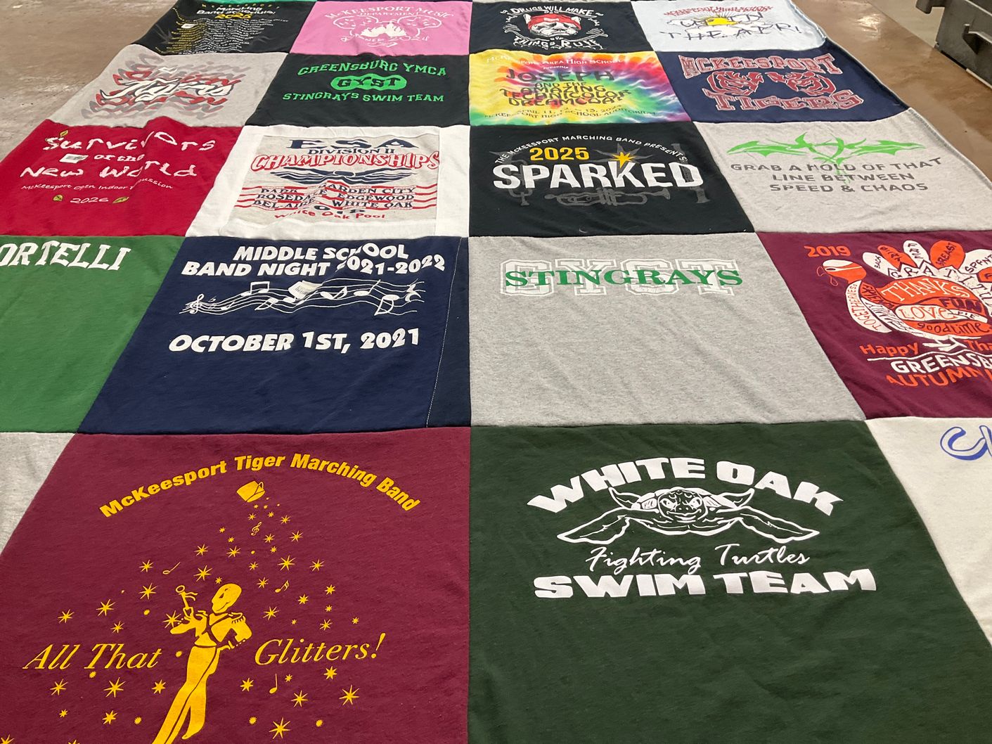 T-shirt quilt featuring stingrays swim team by Maria from PA