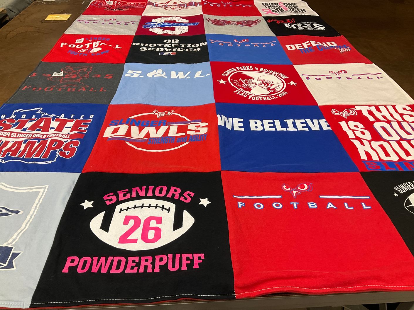 T-shirt quilt featuring slinger owls football by Kelli from WI