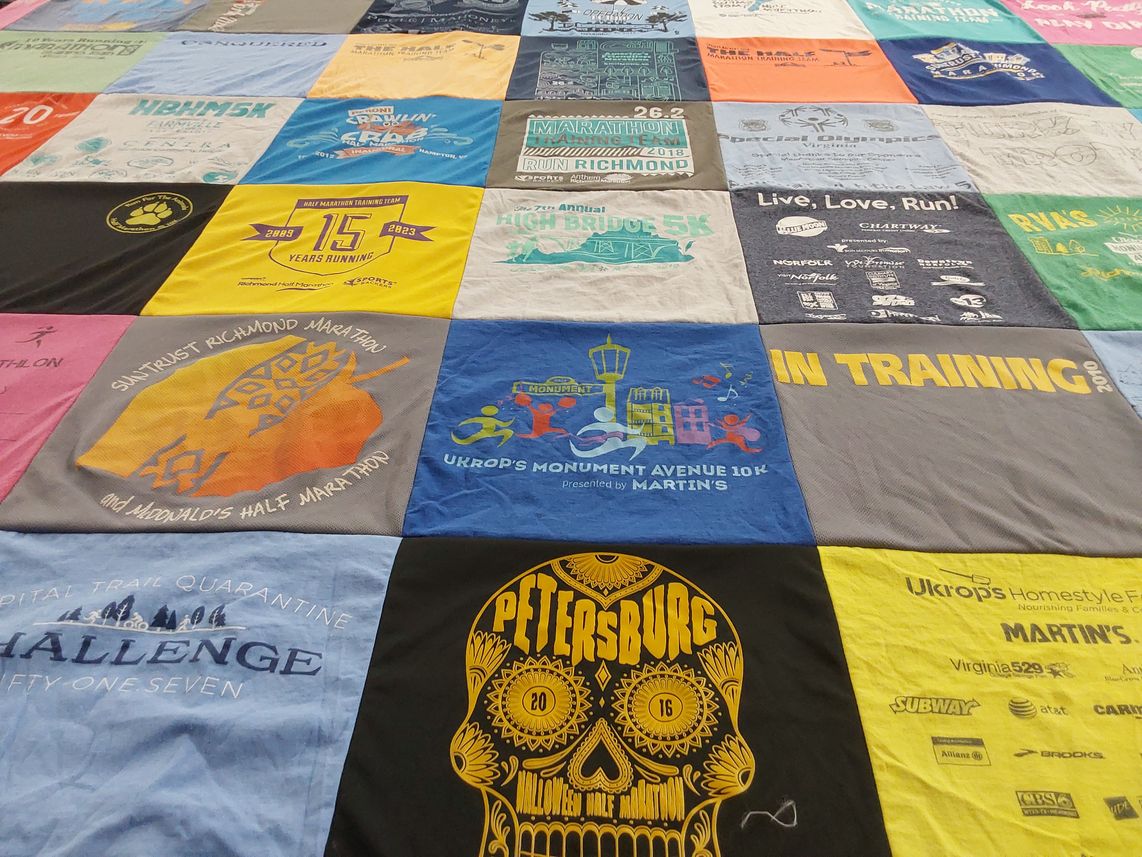 T-shirt quilt with running, marathons themes by Shannon from VA