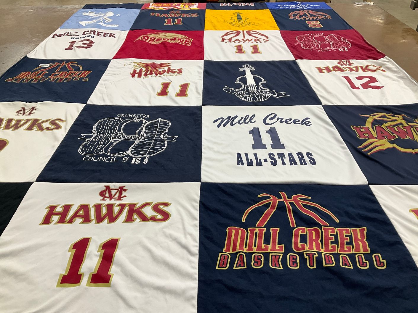 T-shirt quilt featuring mill creek hawks by Skylar from GA