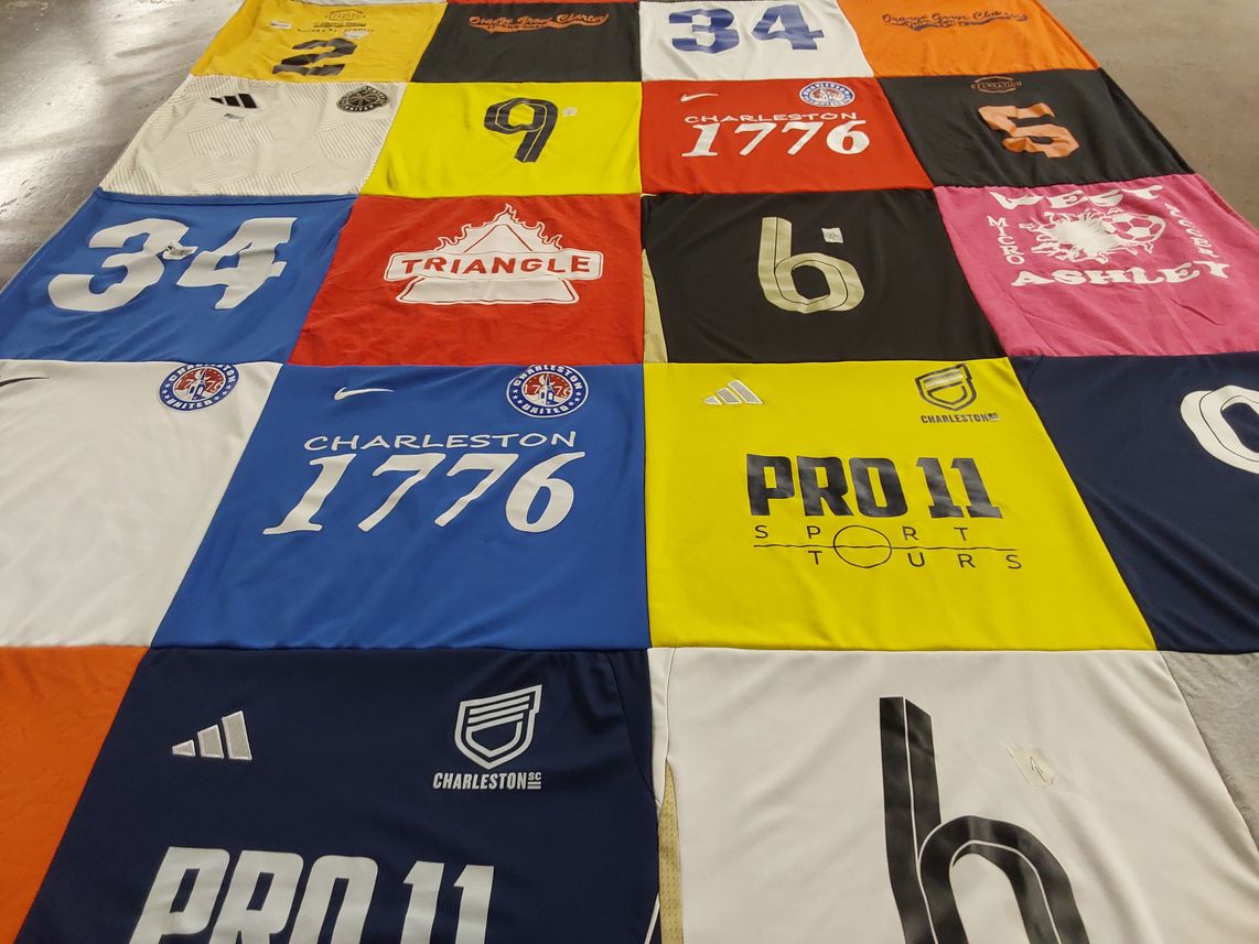 T-shirt quilt with soccer themes by Elizabeth from SC