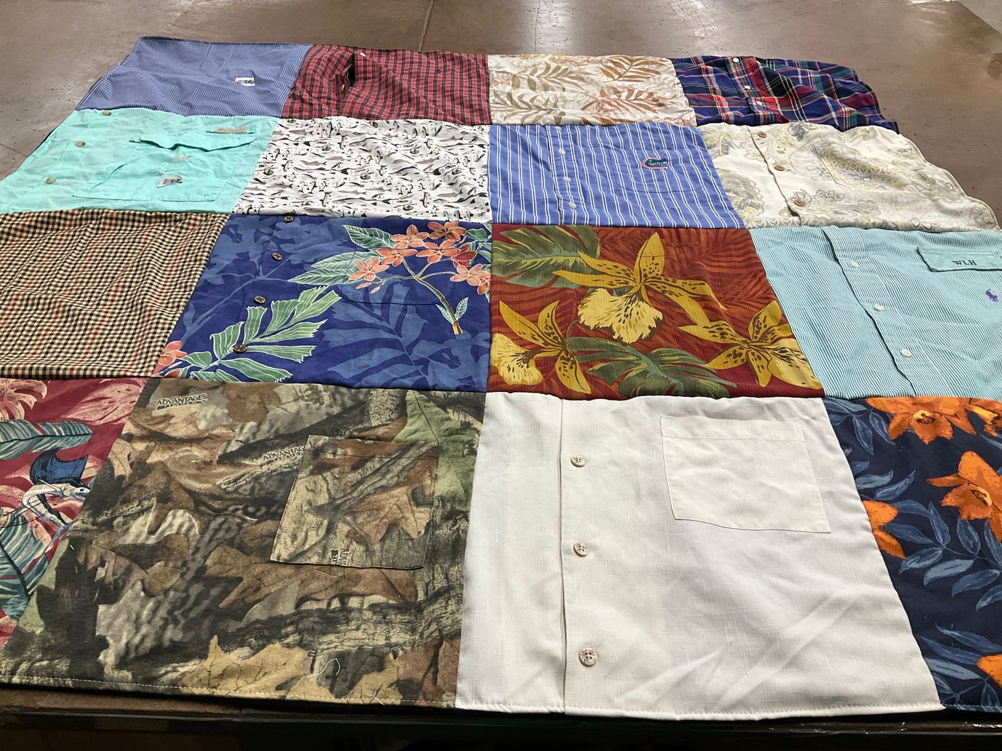 T-shirt quilt with fishing, outdoors themes by Leigh from FL