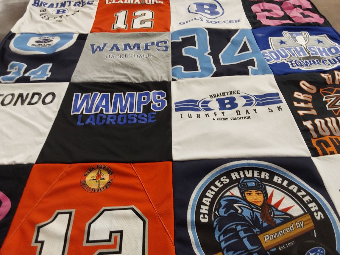 T-shirt quilt featuring braintrree gladiators, charles river blazers by Sarah from MA