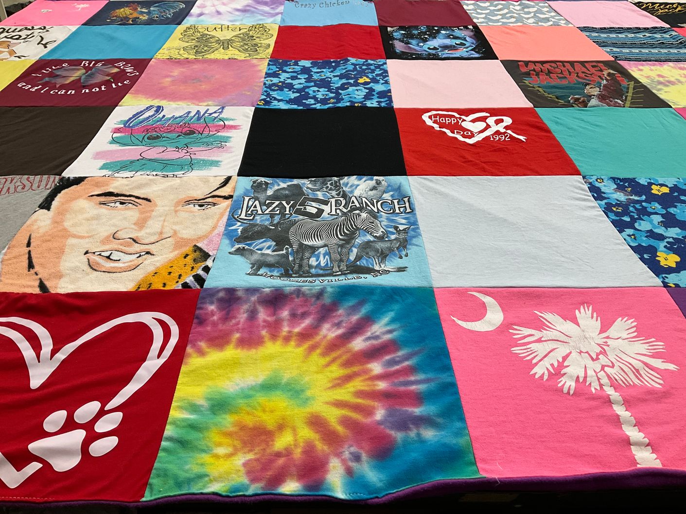 T-shirt quilt with music, travel themes by Sareena from SC