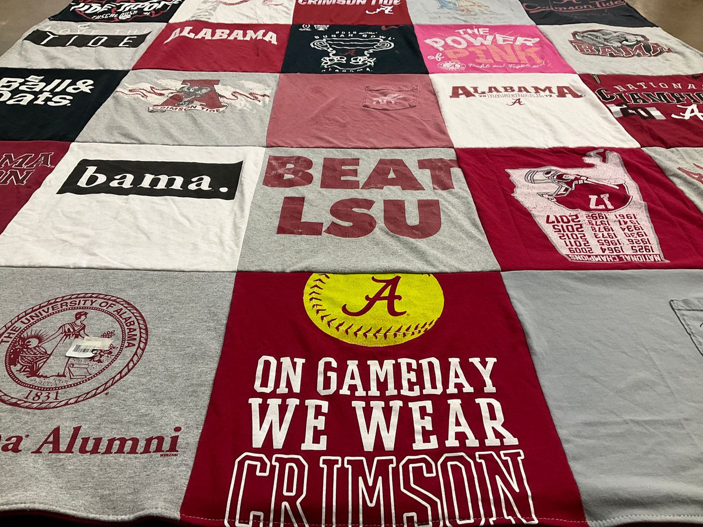 T-shirt quilt featuring university of alabama football, university of alabama softball by Matthew from MI