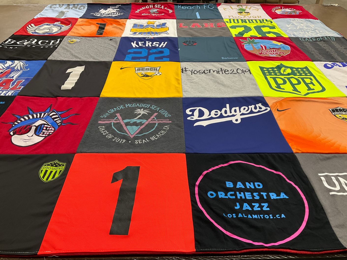 T-shirt quilt from seal beach high school by Jennifer from CA