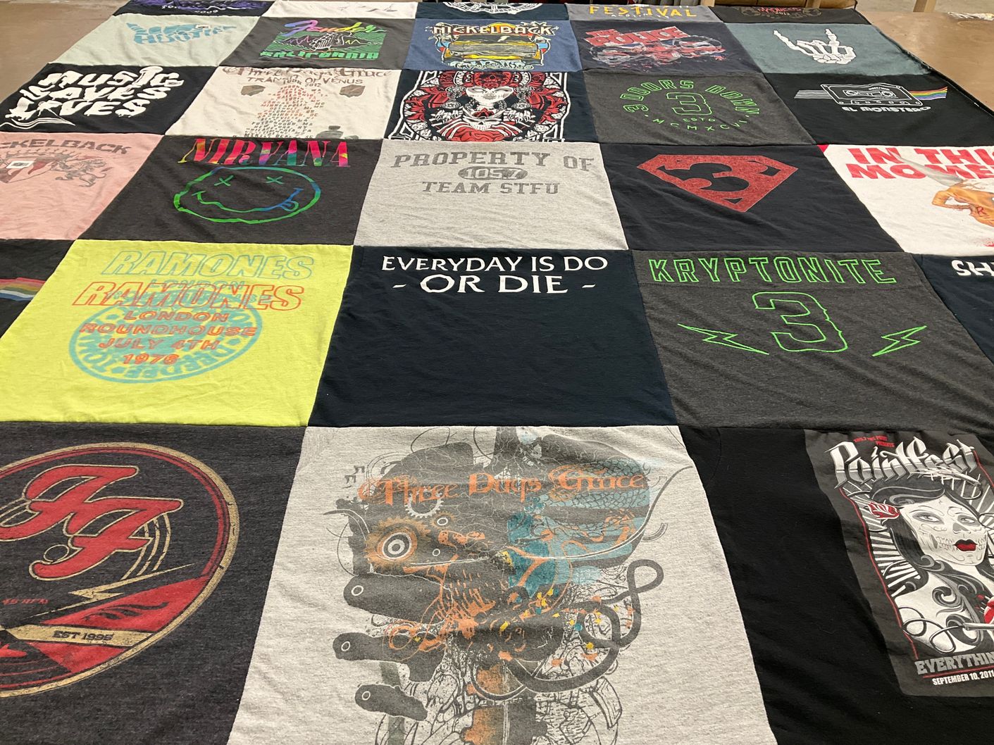 T-shirt quilt with music, rock themes by Stephen from MO
