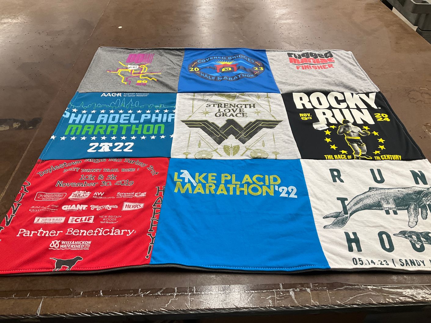 T-shirt quilt with running, marathons themes by Bridgett from NJ