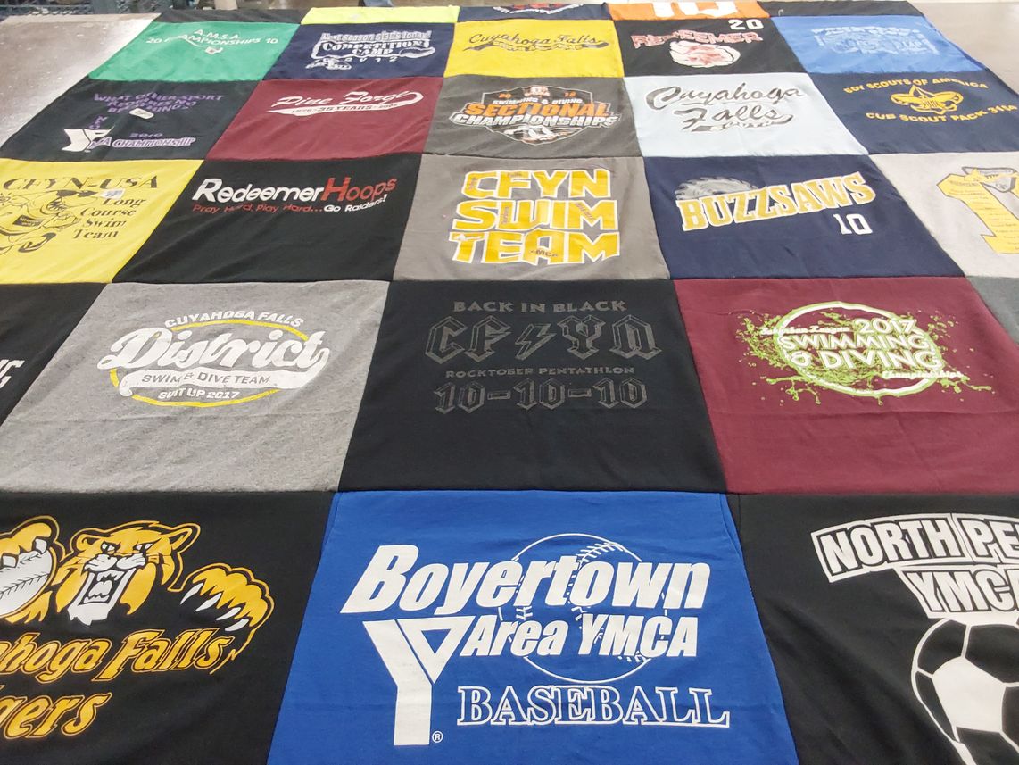 T-shirt quilt featuring cuyahoga falls swim team, boyertown area ymca baseball by Christina from OH