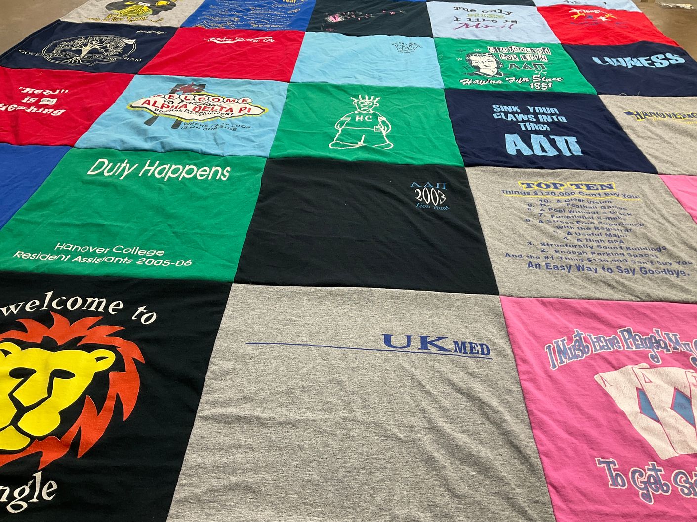 T-shirt quilt from hanover college by Pamela from MD