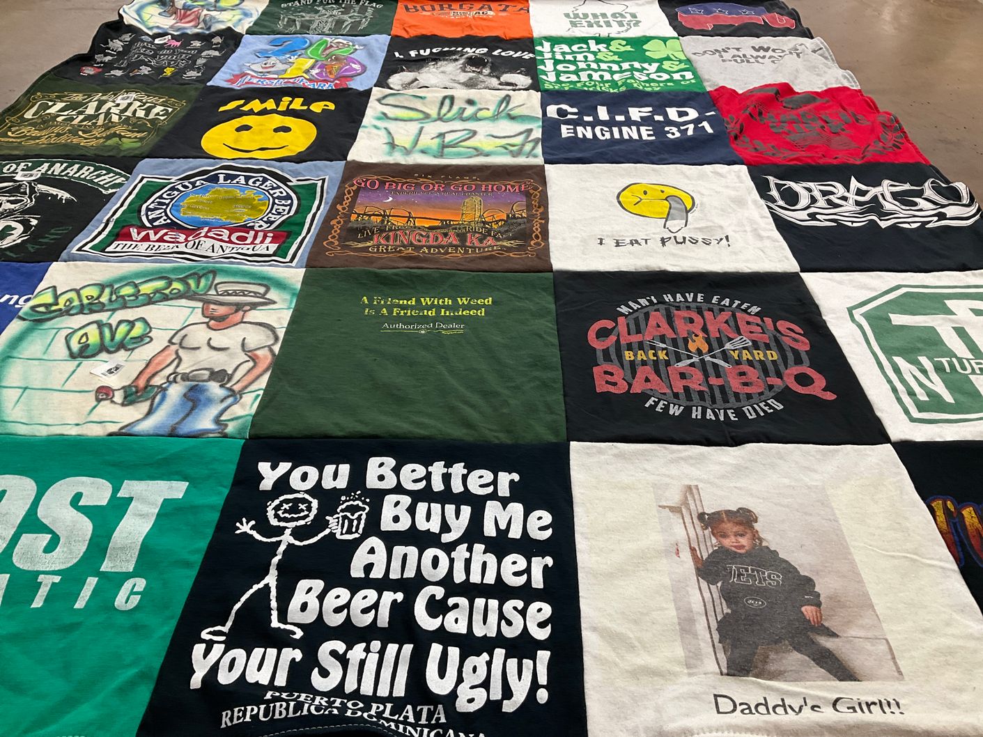 T-shirt quilt with food, drinking themes by Richard from IN