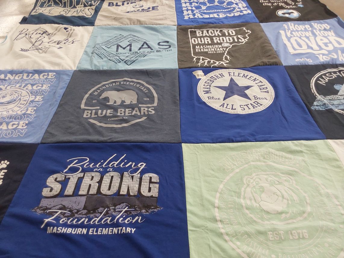 T-shirt quilt featuring mashburn elementary blue bears by Abby from GA