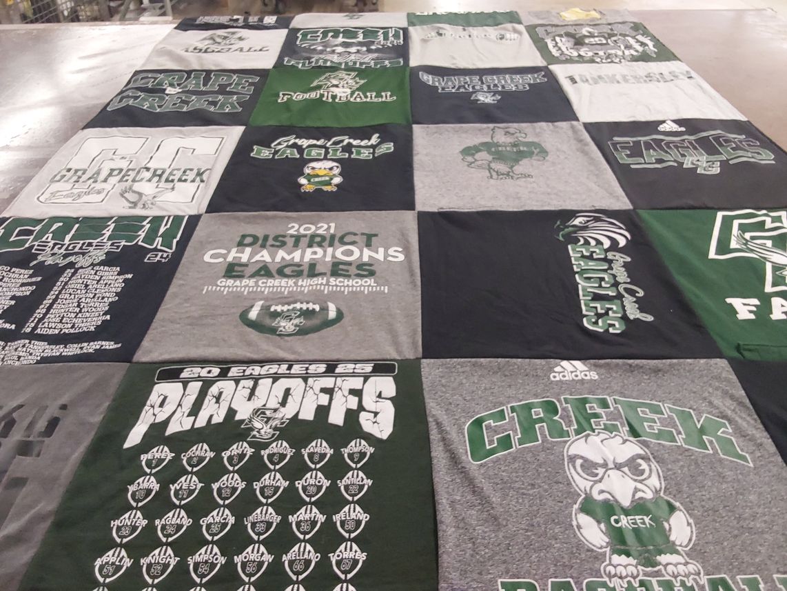 T-shirt quilt featuring grape creek eagles by Stephanie from TX