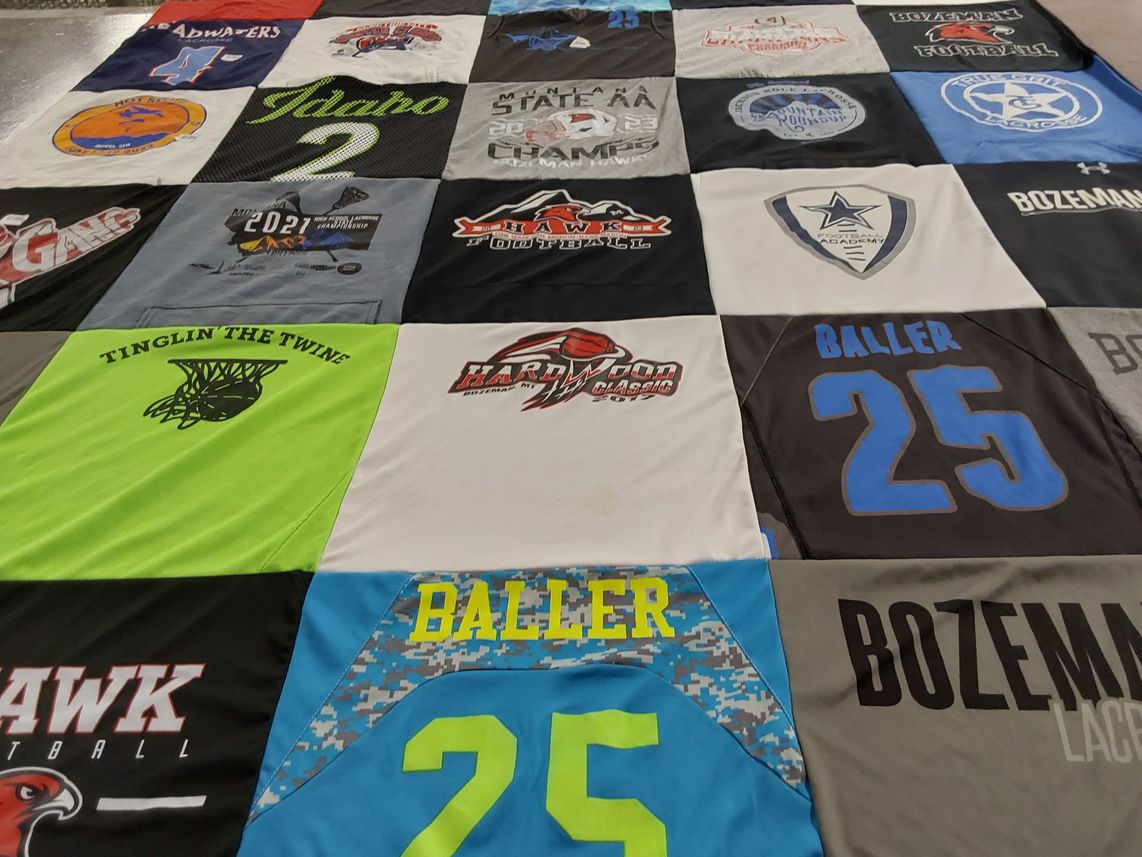 T-shirt quilt featuring bozeman lacrosse, bozeman football by Joel from MT