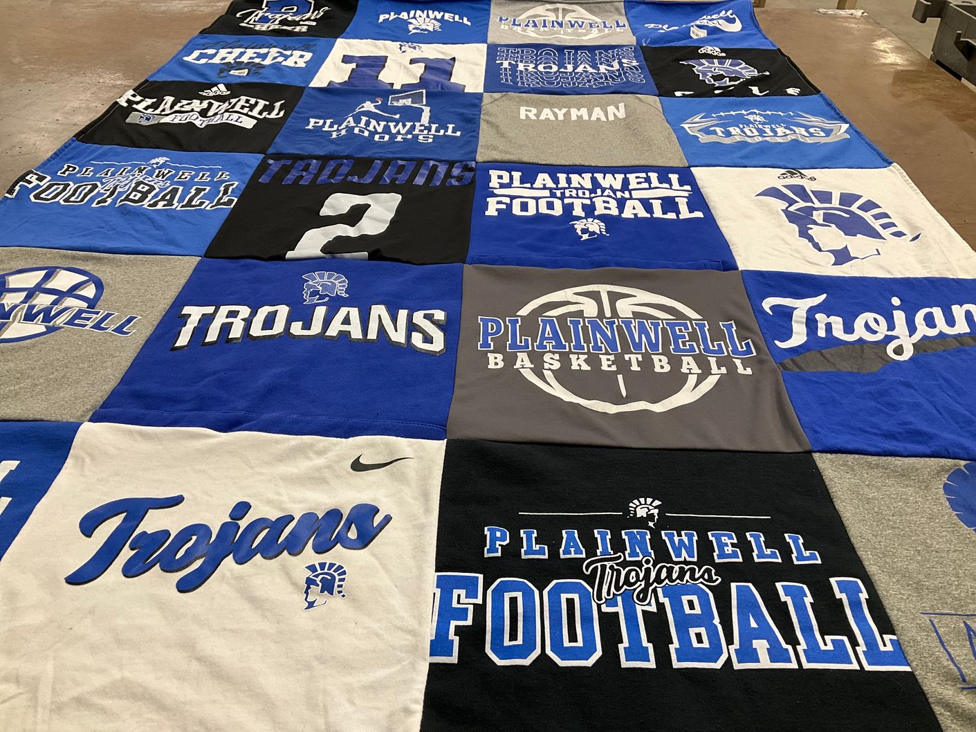 T-shirt quilt featuring plainwell trojans by Candace from MI