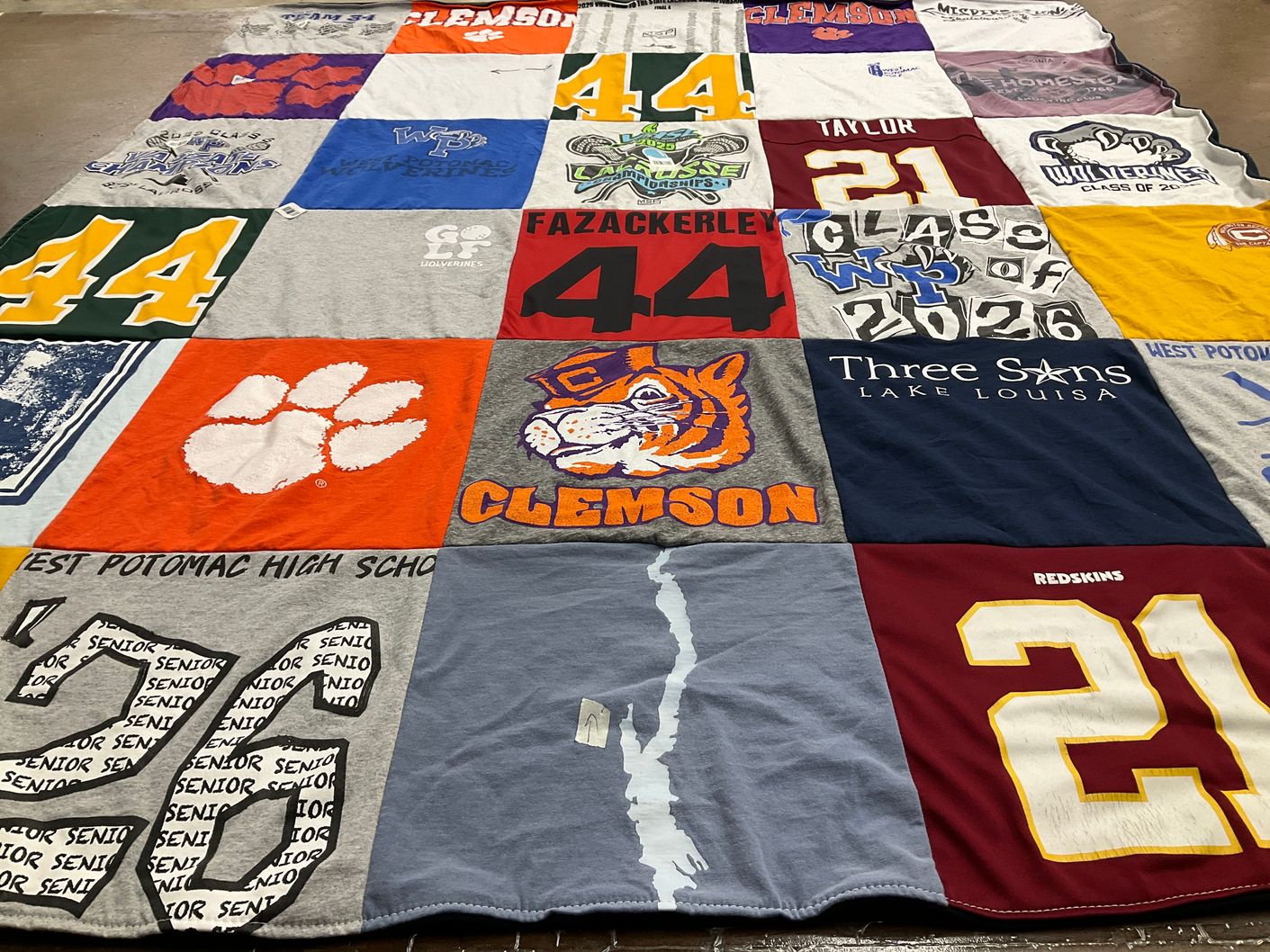 T-shirt quilt featuring wolverines, clemson tigers by Amy from VA