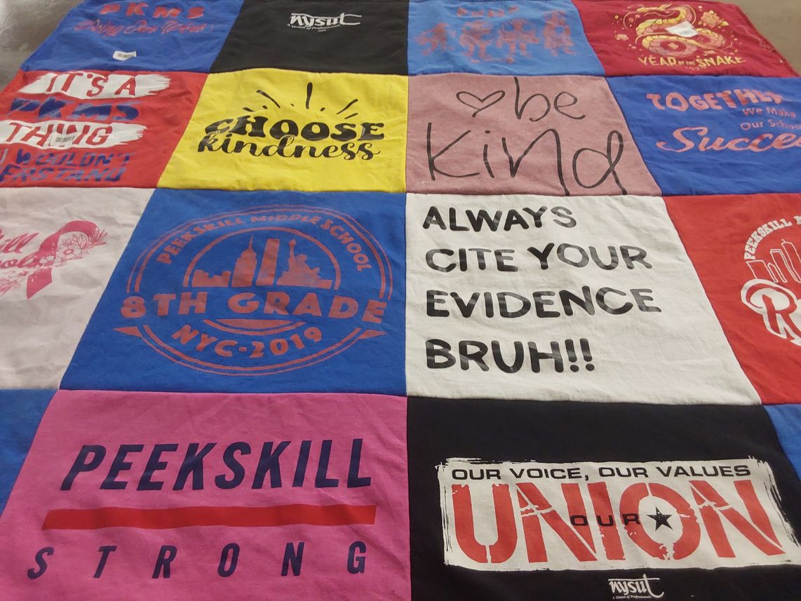 T-shirt quilt from peekskill middle school by Keren from NY