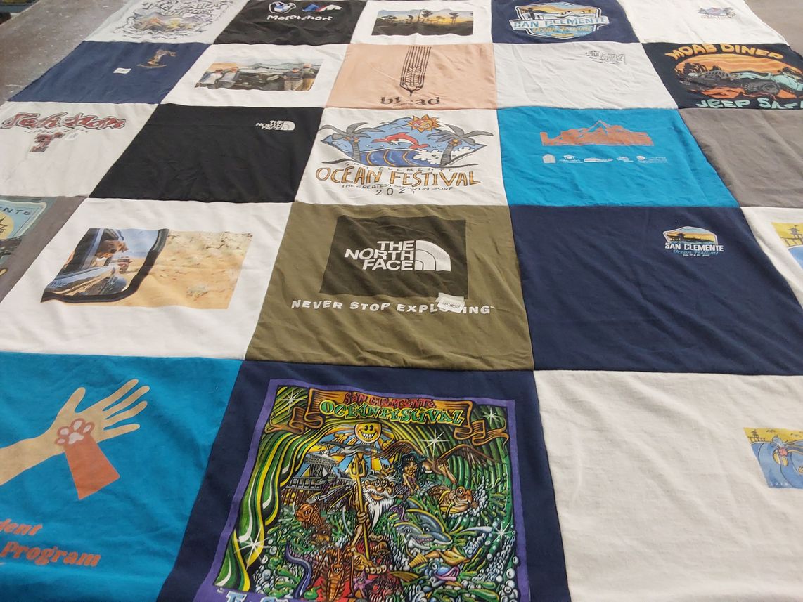 T-shirt quilt with outdoor activities, festivals themes by Tricia from CO