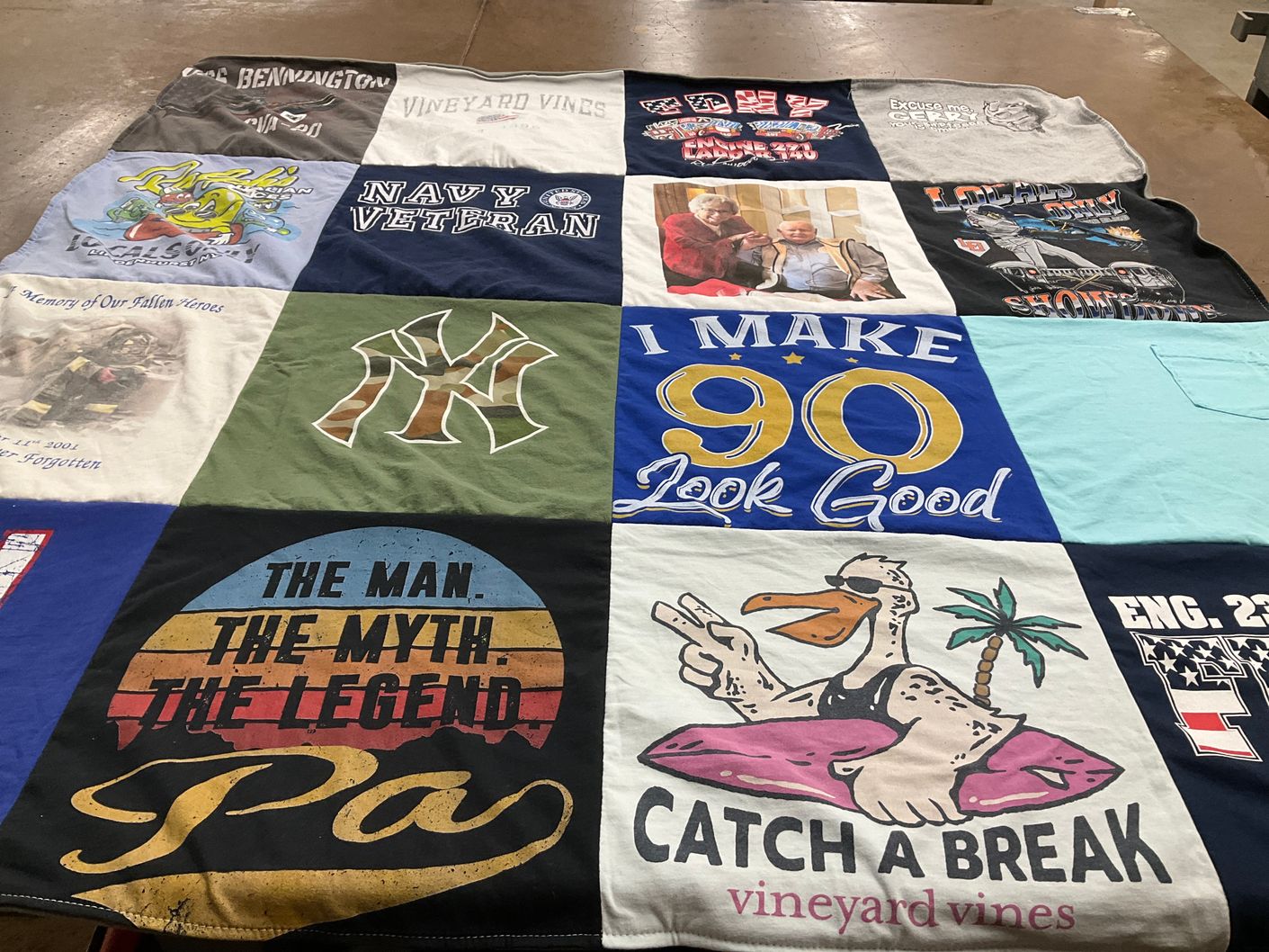 T-shirt quilt with military, veterans themes by Kathleen from NY