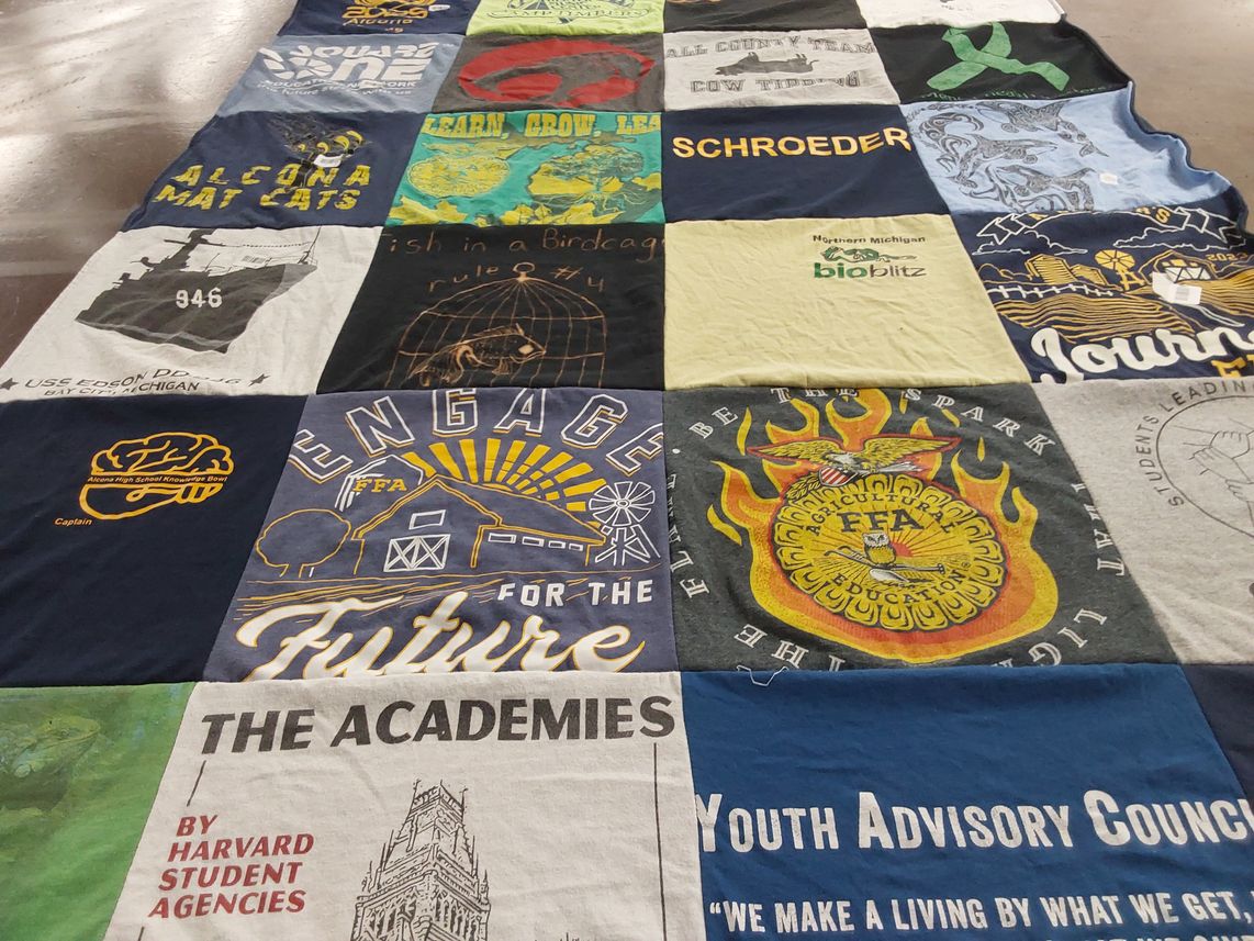 T-shirt quilt from usc edison high school, harvard university by Jenny from MI
