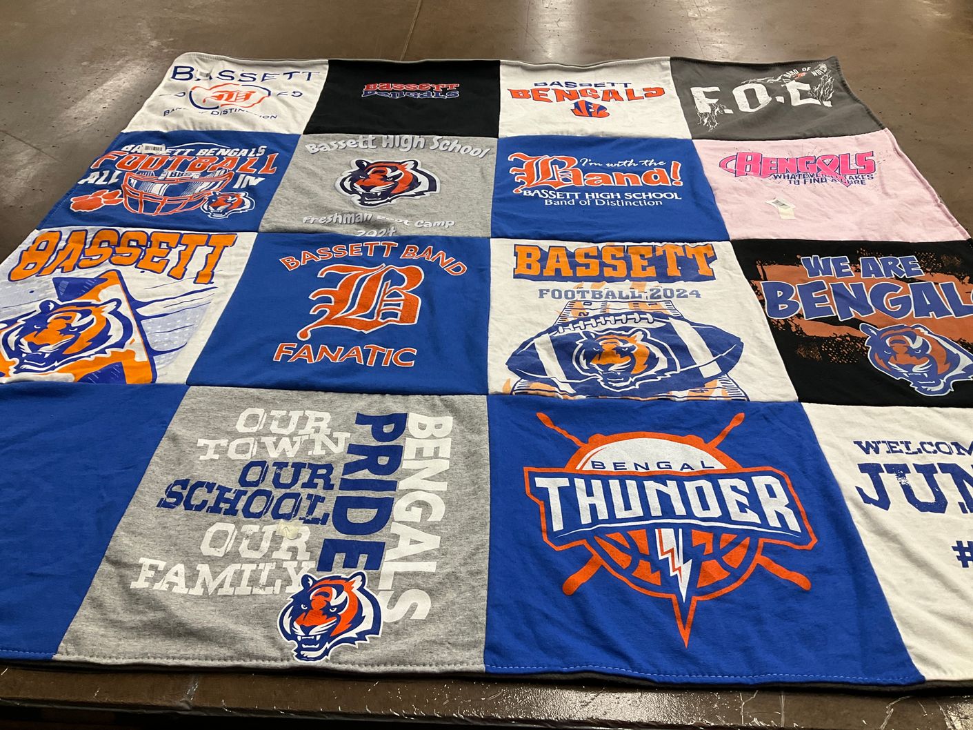 T-shirt quilt featuring bassett bengals by Laura from VA