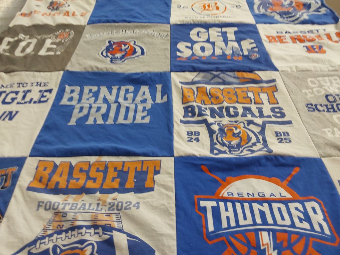 T-shirt quilt featuring bassett bengals by Laura from VA