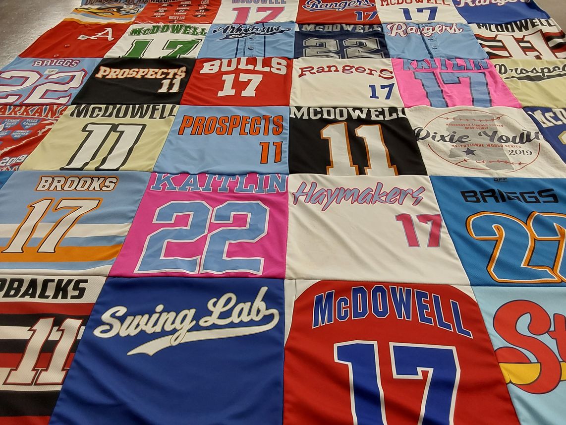 T-shirt quilt with sports, softball themes by Brandon from AR