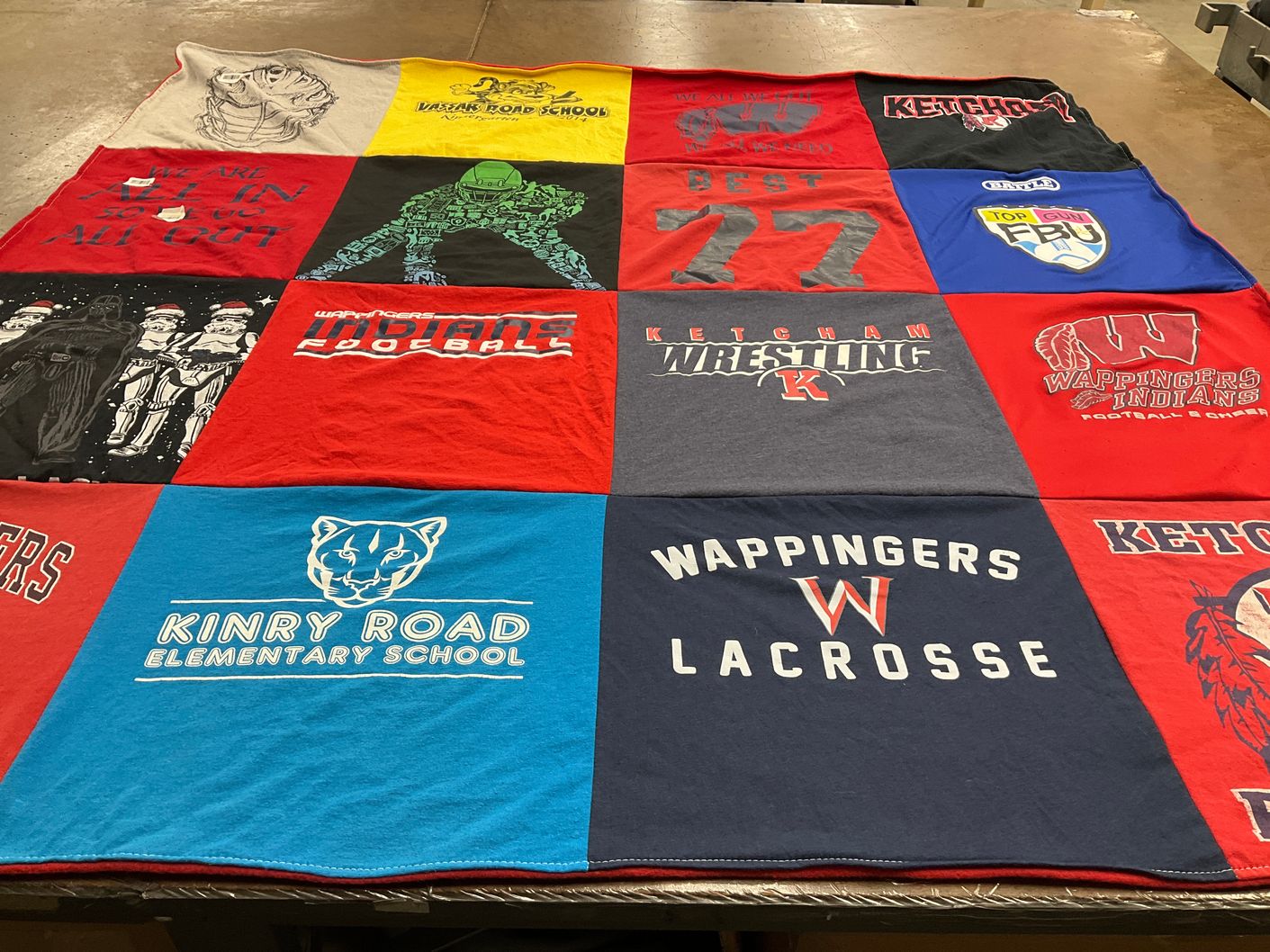T-shirt quilt featuring wappingers indians football, ketchem wrestling by Jennifer from NY