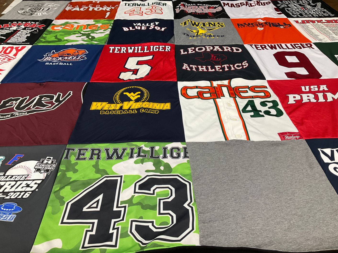 T-shirt quilt featuring terwilliger baseball, canes by Kellee from TX