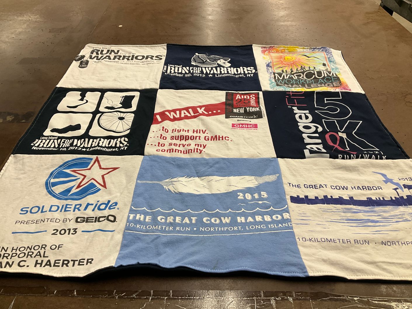 T-shirt quilt with running, walks themes by Cecelia from NY