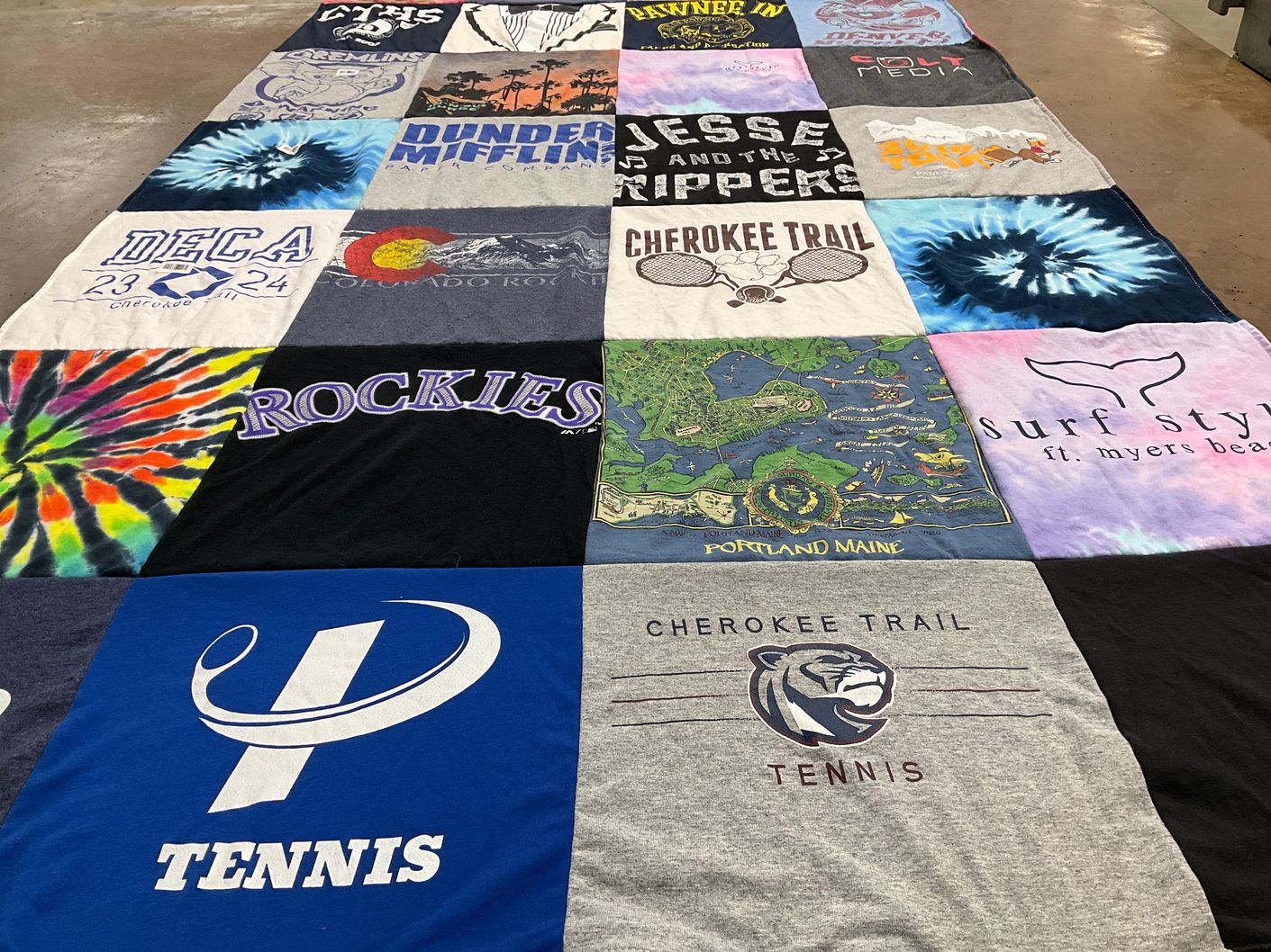 T-shirt quilt featuring cherokee trail tennis by Sarah from CO