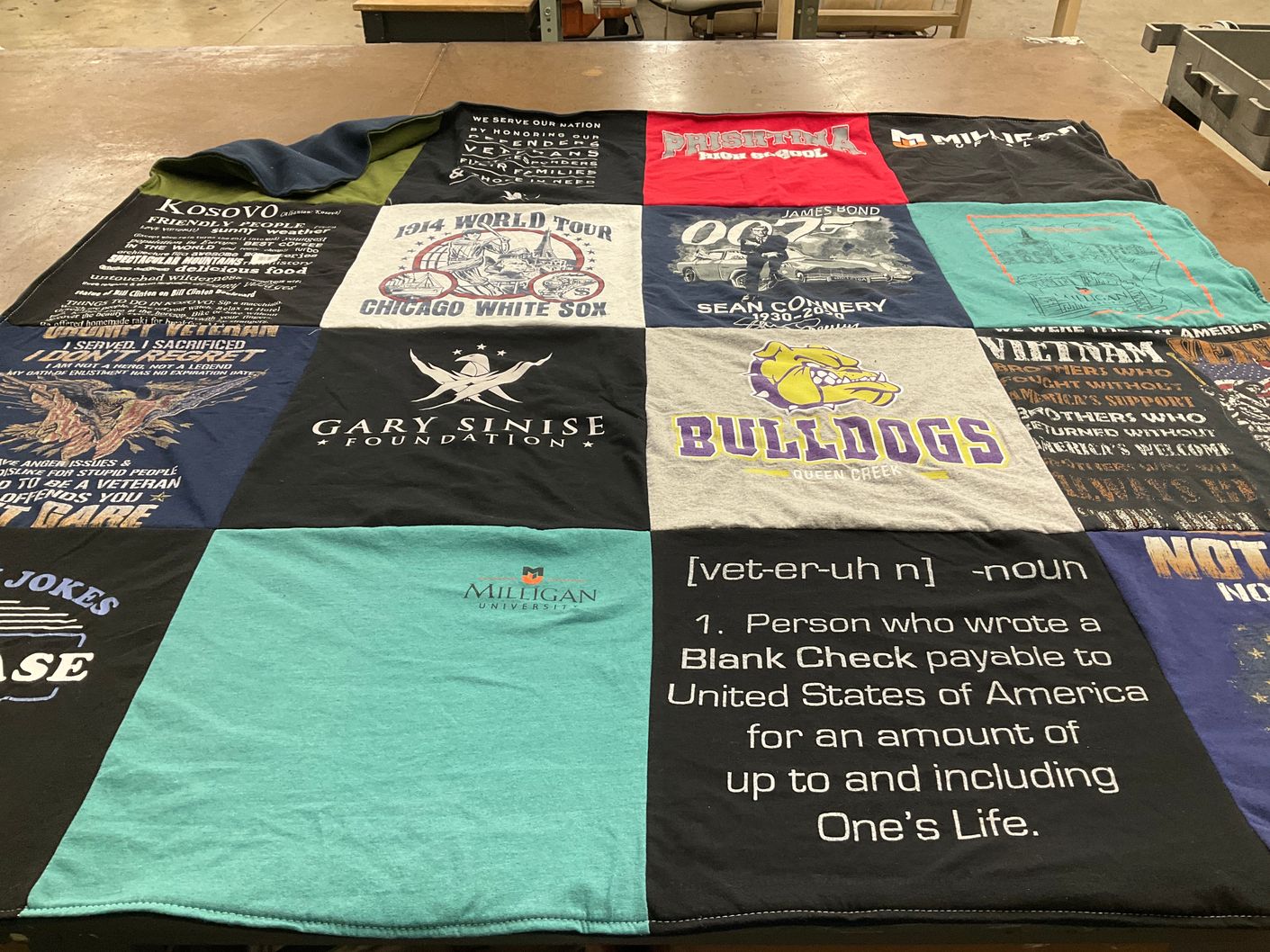 T-shirt quilt featuring bulldogs by Donna from AZ