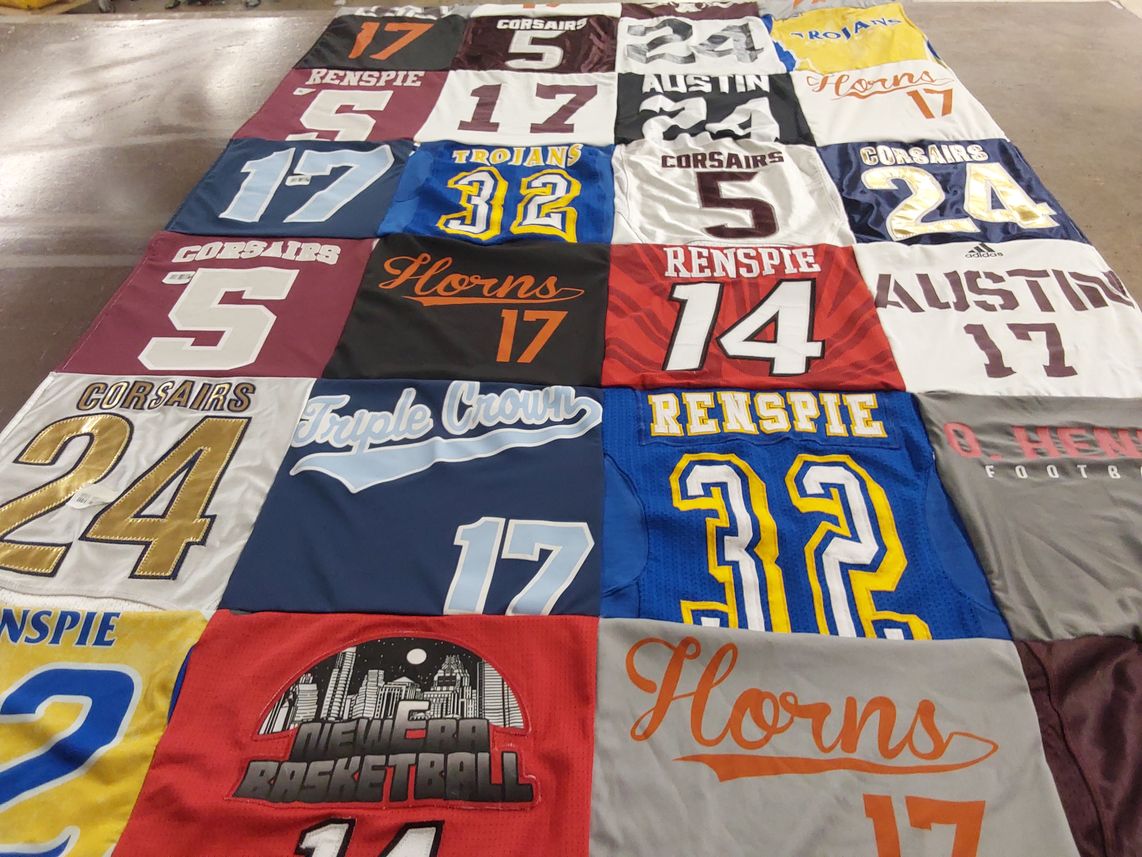 T-shirt quilt featuring corsairs, austin high school by Linea from TX