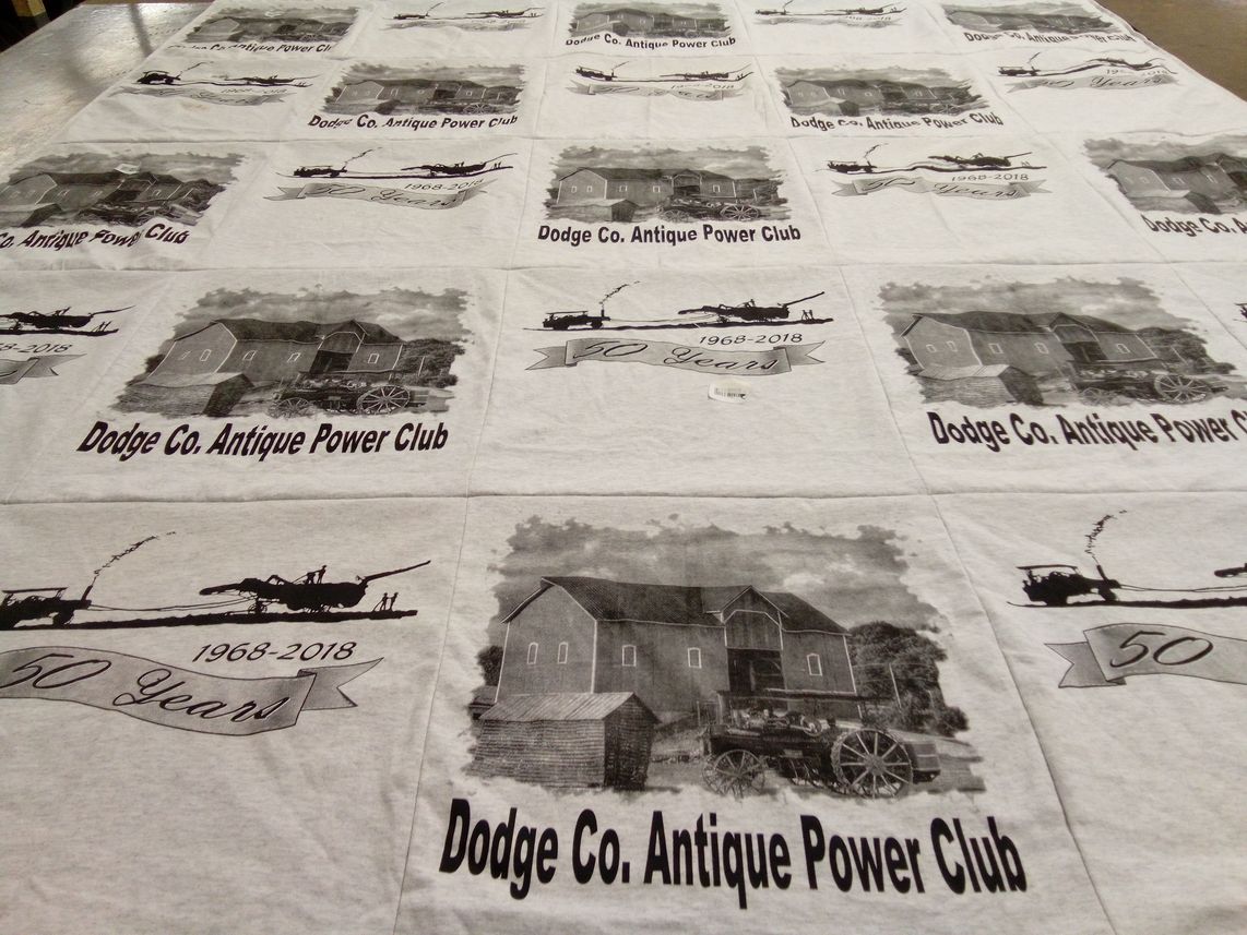 T-shirt quilt with antique engines, agriculture themes by Lisa from WI