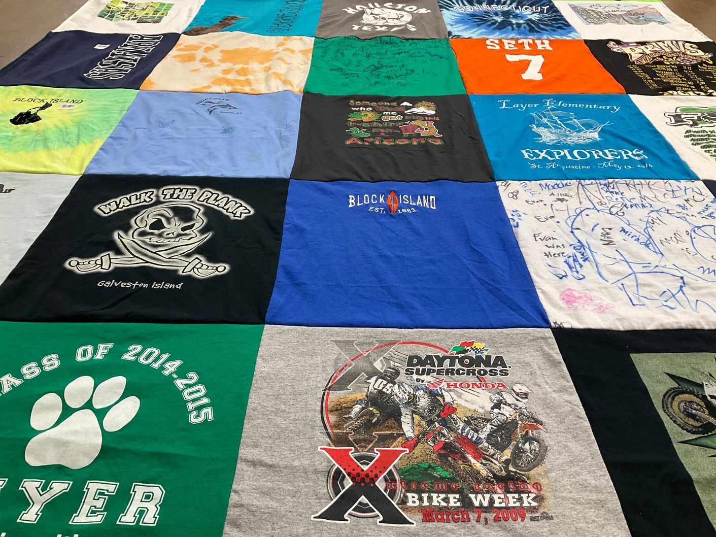 T-shirt quilt from layer elementary school by Julie from FL