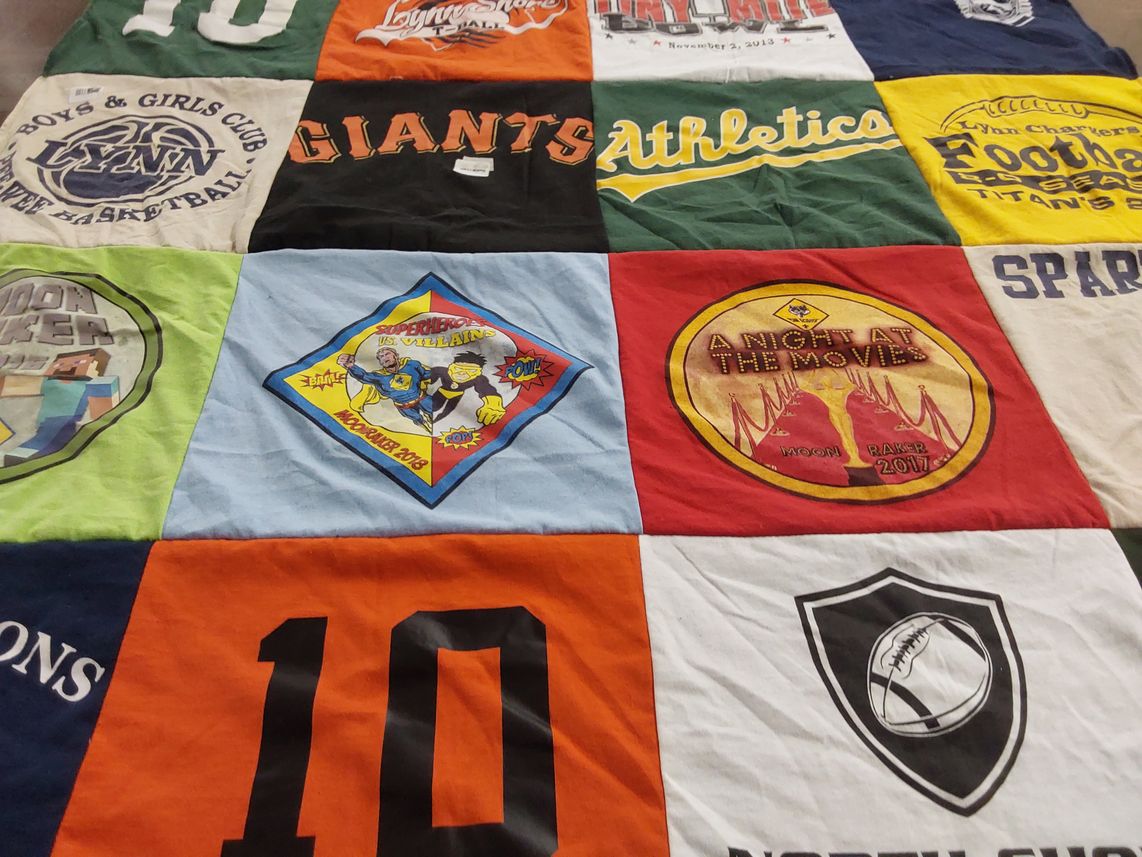 T-shirt quilt with basketball, sports themes by Amanda from MA
