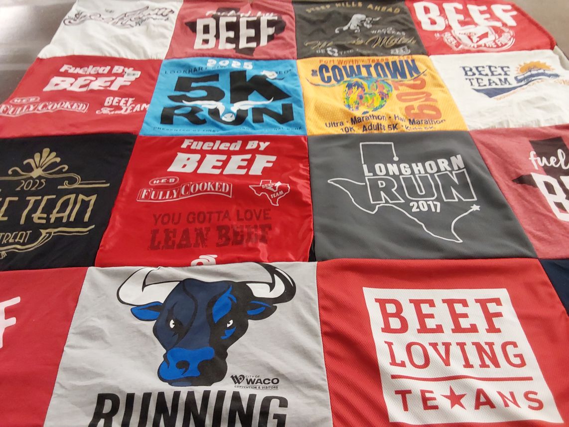 T-shirt quilt with running, fitness themes by JonAnn from TX