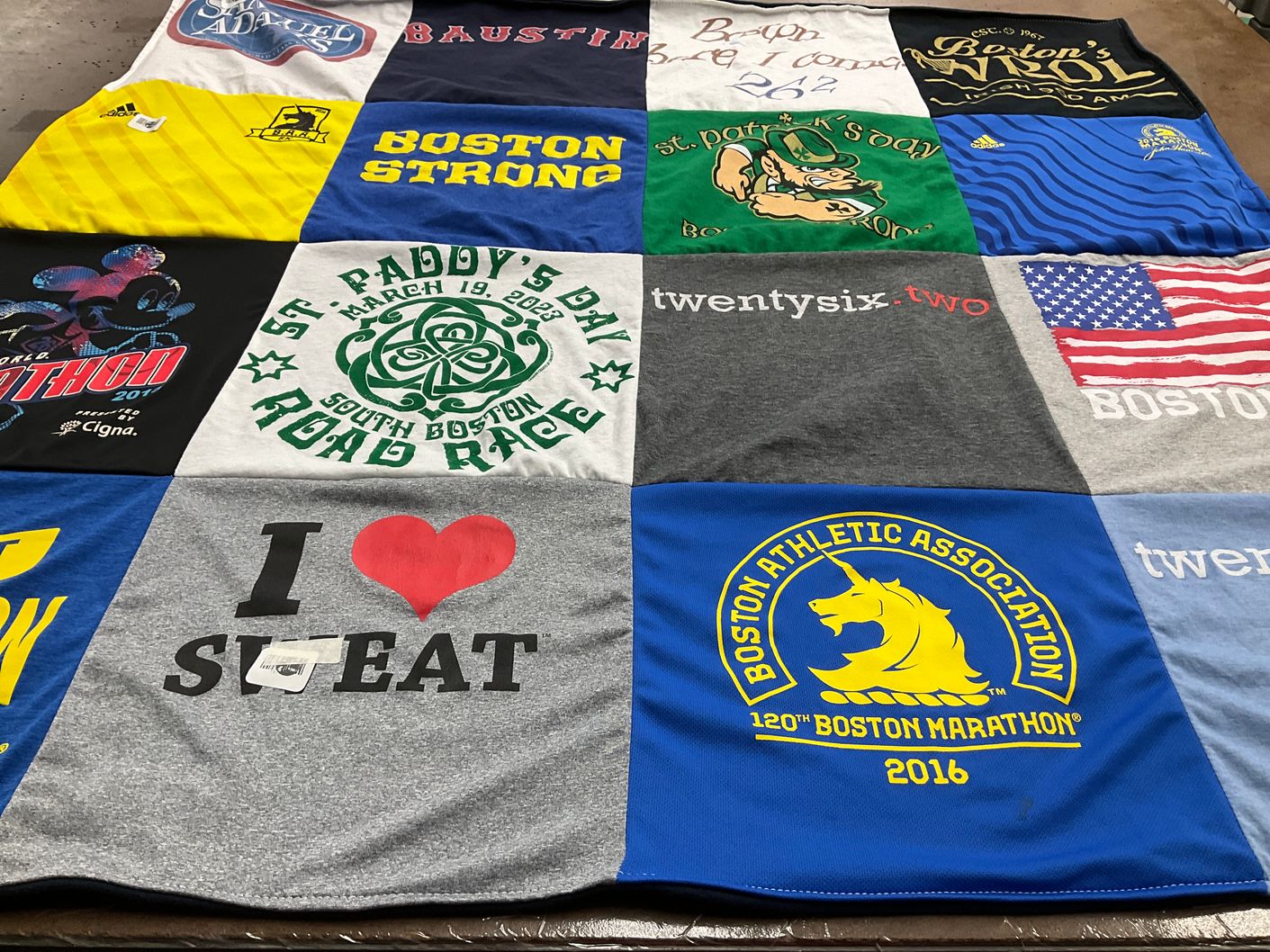 T-shirt quilt with running, events themes by JonAnn from TX