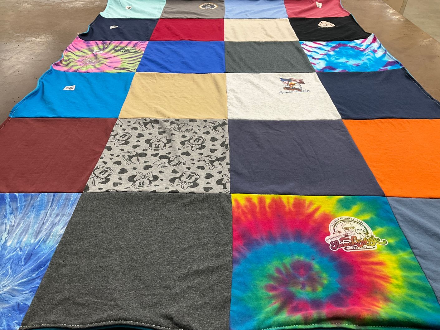 T-shirt quilt with tie dye, disney themes by Alan from VA