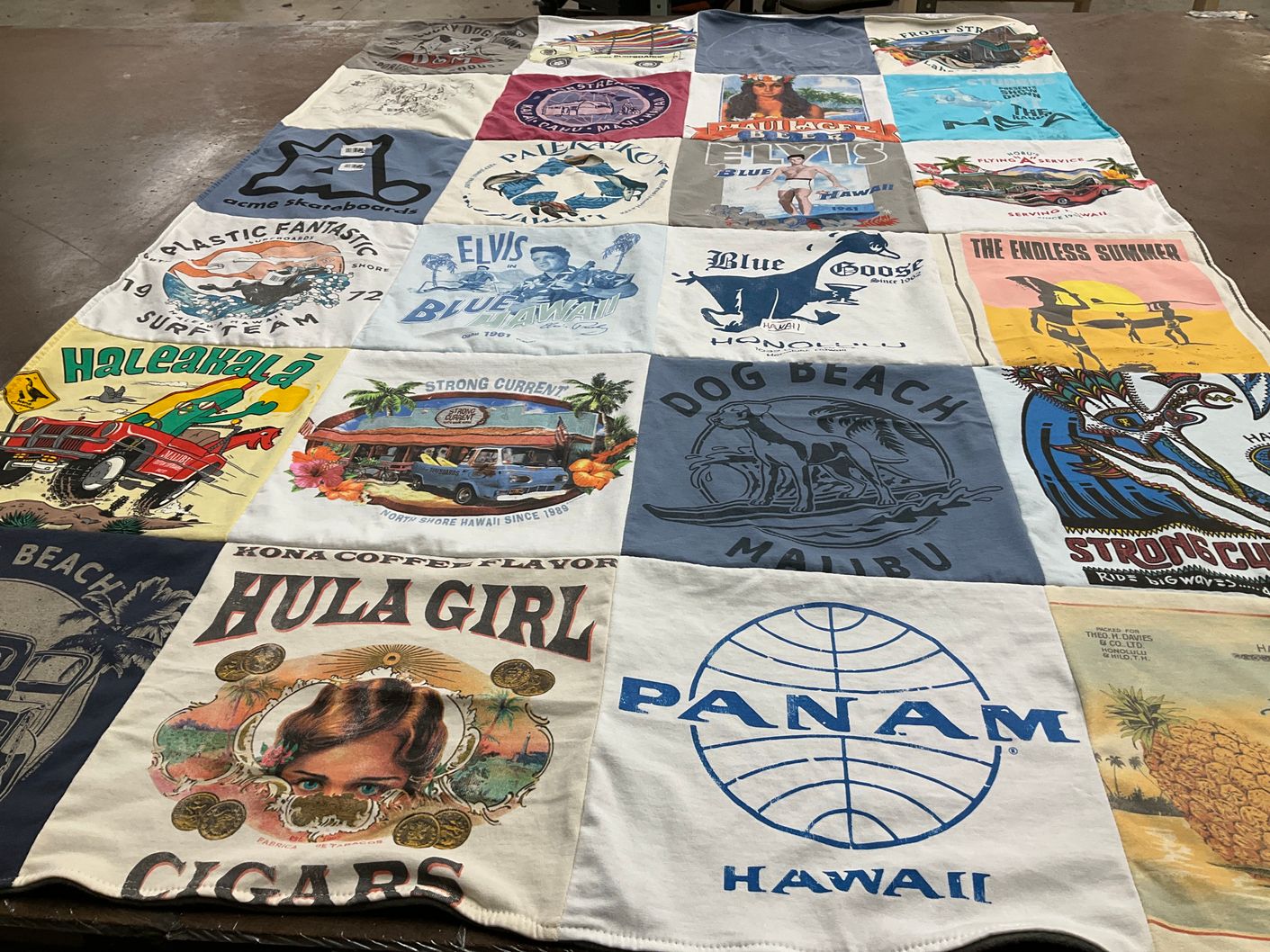 T-shirt quilt with surfing, travel themes by lea from CA