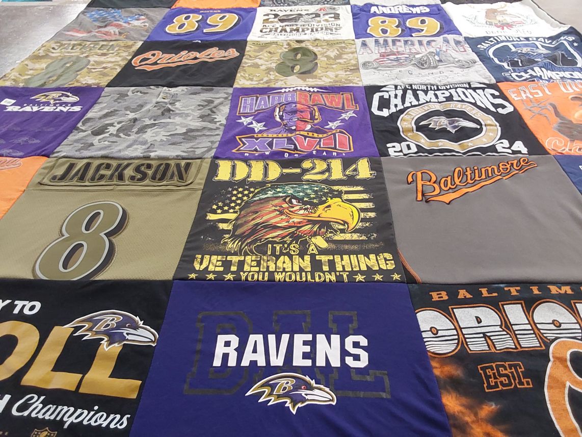 T-shirt quilt featuring baltimore ravens, baltimore orioles by Brebda from MD