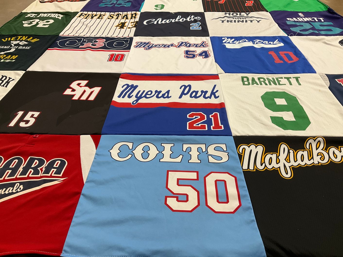 T-shirt quilt from myers park high school, st patricks high school by Kelly from NC