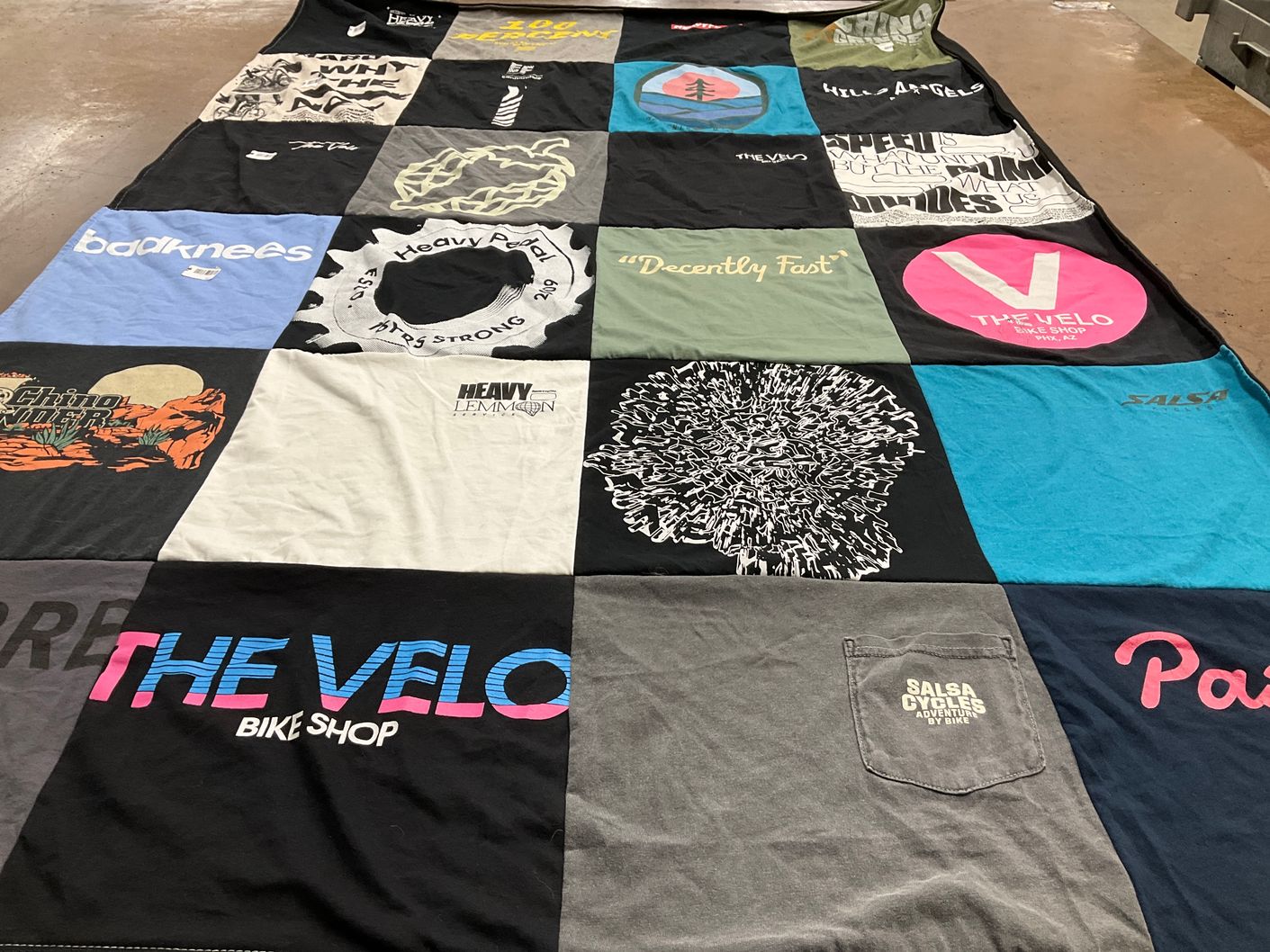 T-shirt quilt with cycling, biking themes by meredith from AZ