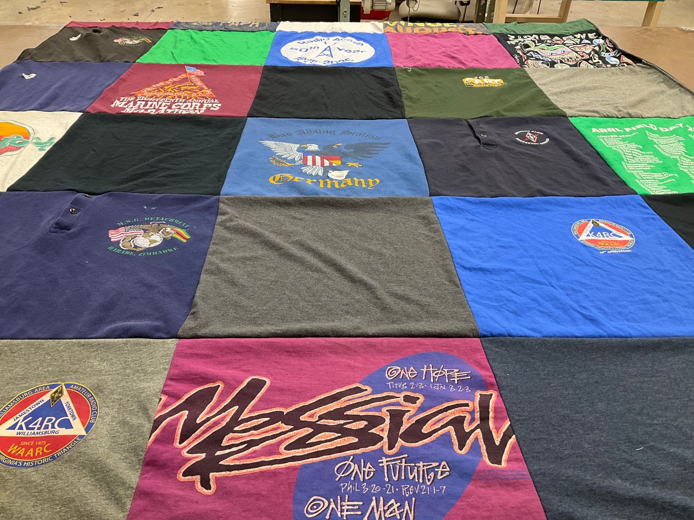 T-shirt quilt with amateur radio, military themes by Rodney from VA