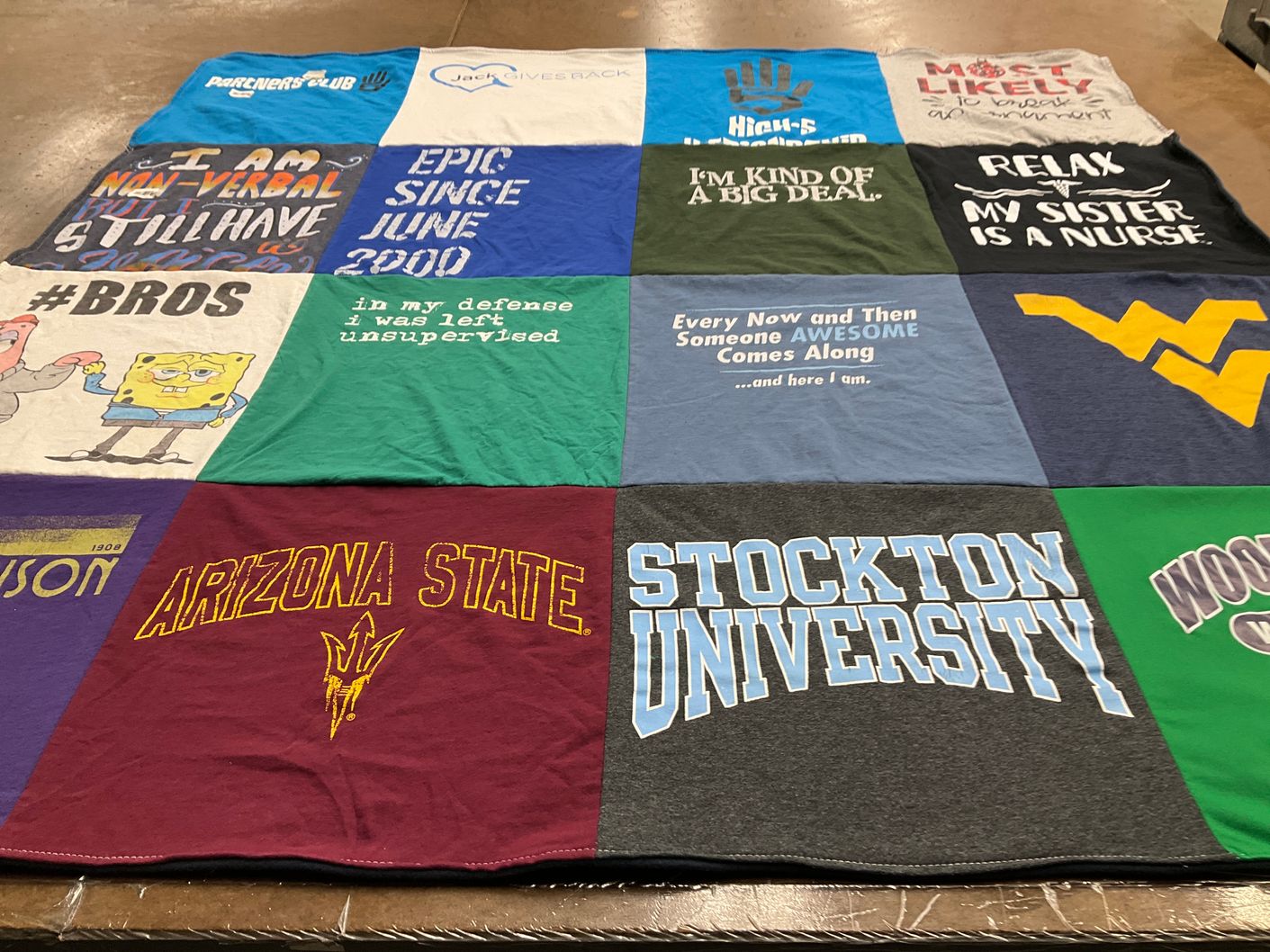 T-shirt quilt from stockton university, arizona state university by Ann Marie from VA