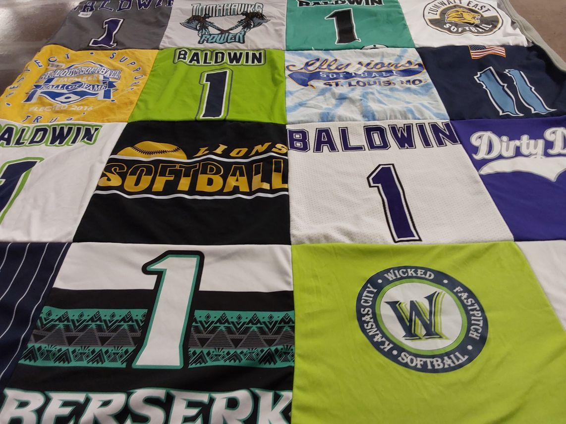 T-shirt quilt featuring baldwin lions softball by Tanesha from AR
