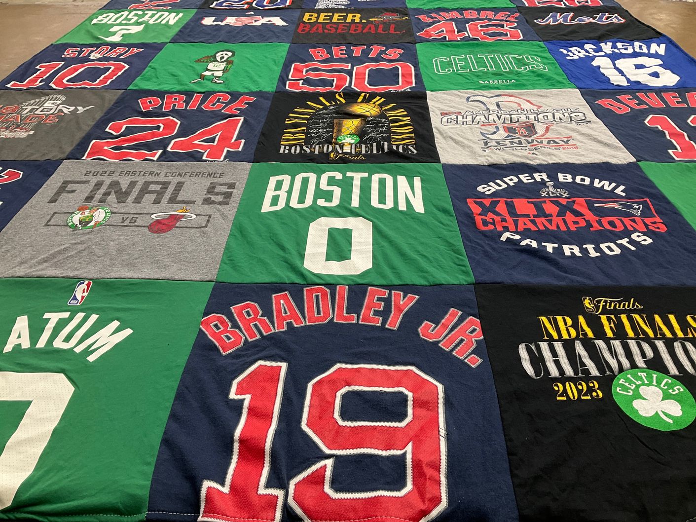 T-shirt quilt featuring boston celtics, new england patriots by Zachary from ME