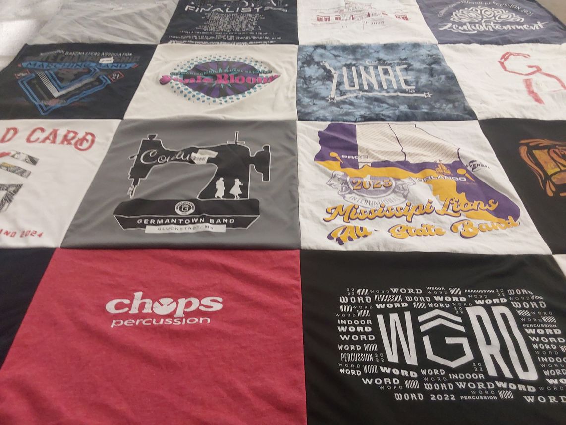 T-shirt quilt with music, band themes by Elizabeth from MS