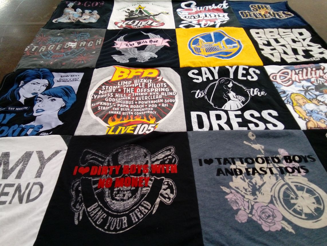 T-shirt quilt with music, tattoos themes by kimberly from CA